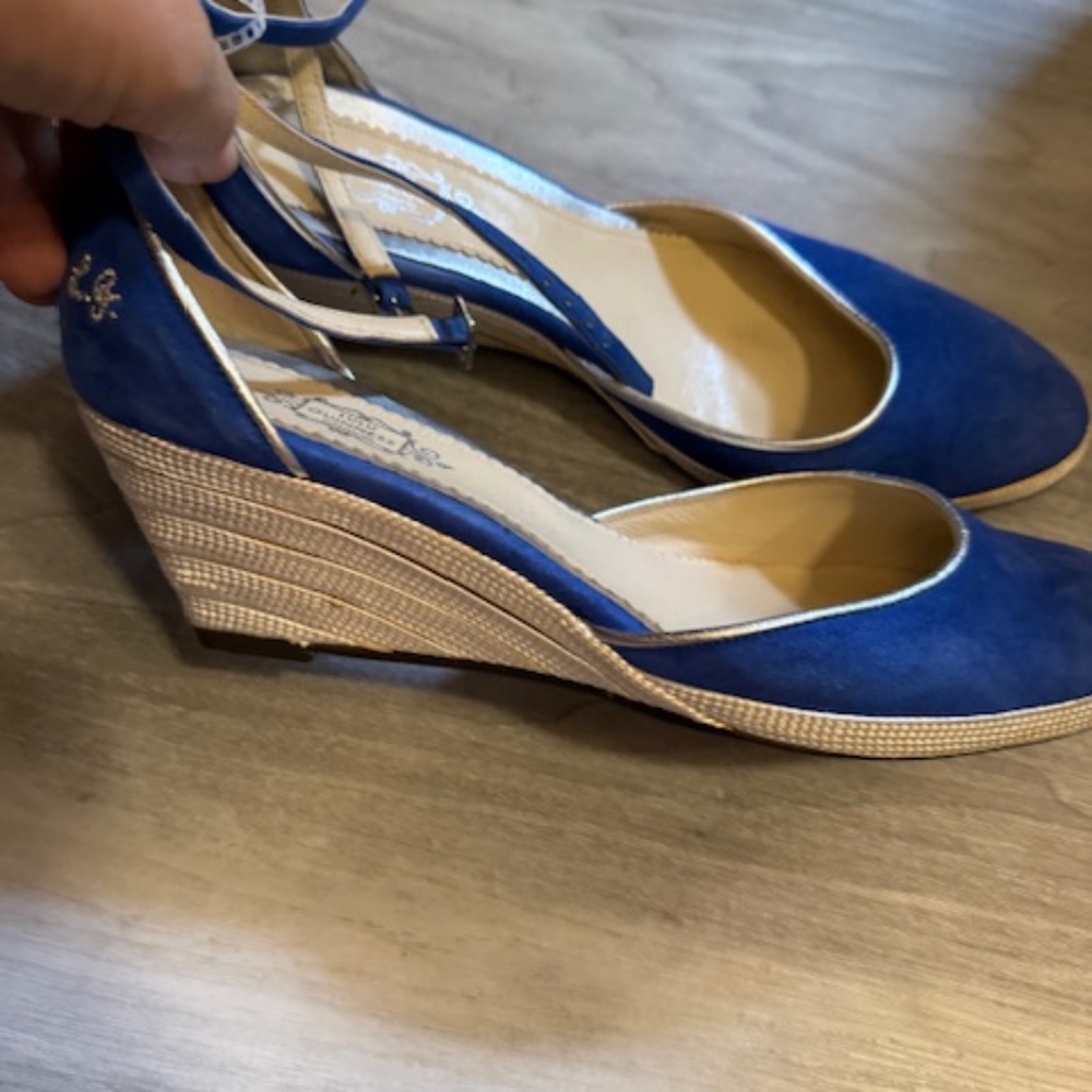 Luly Guinness London blue suede wedges size 39